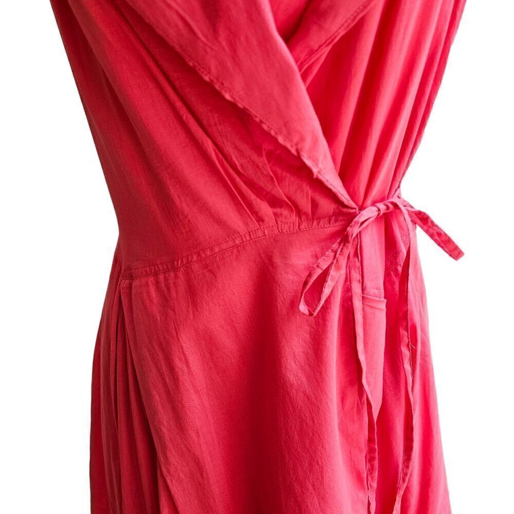 Vasna Paradise Pink Coral Sleeveless Wrap Dress - 100% Cotton - Size Small - Picture 9 of 13